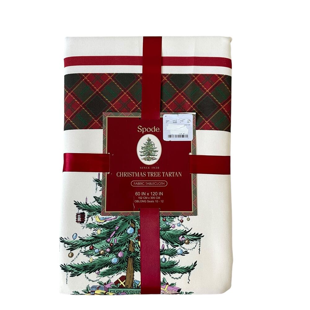 Spode Christmas Tree Tartan Holiday Tablecloth 60x120 Oblong New